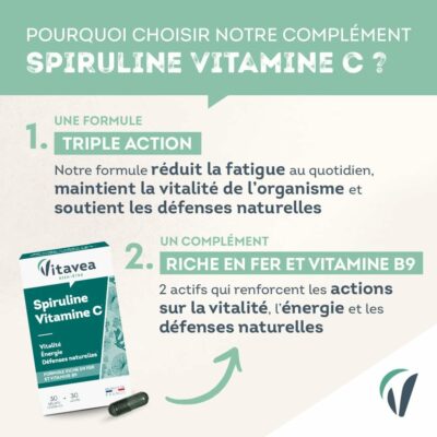 Vitavea spiruline vitamine c fer vitamine b9 30 gélules