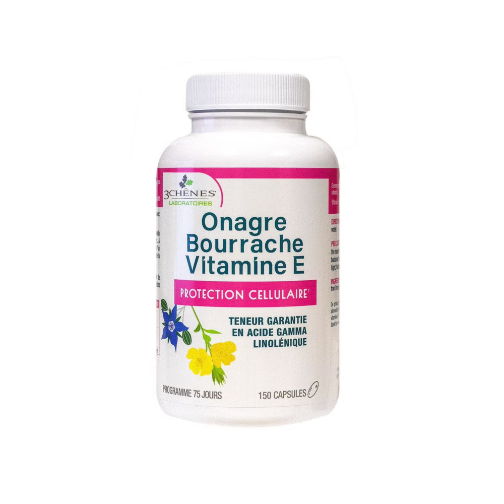 3 chênes onagre bourrache vitamine e 150 capsules