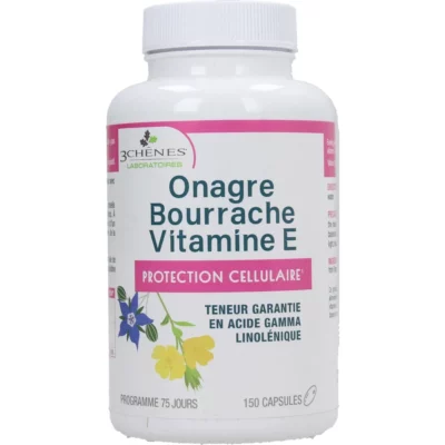 3 Chênes Onagre Bourrache Vitamine E 150 Capsules