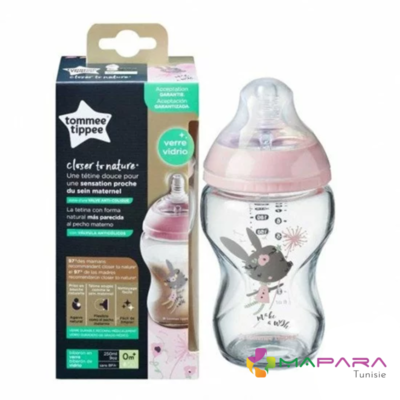 tommee tippee closer to nature biberon verre 250ml lapin rose maparatunisie