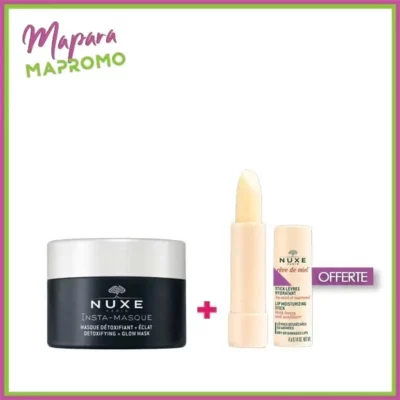 nuxe masque détoxifiant rose et charbon 50ml + nuxe rêve de miel stick lèvres hydratant 4g (offerte)