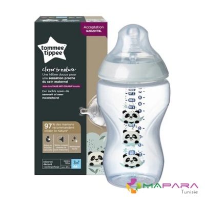 tommee tippee close to nature biberon 3m 340ml panda gris