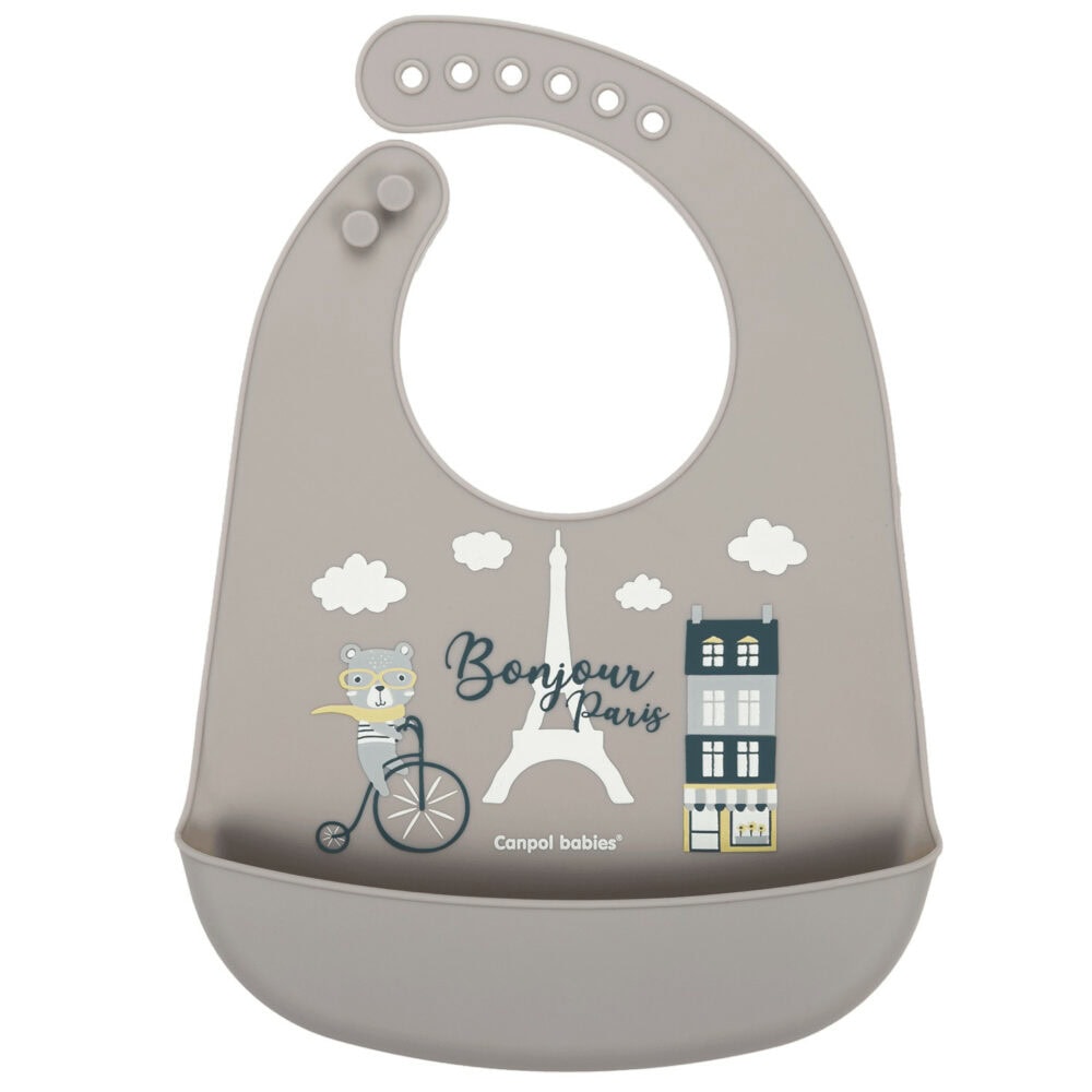 Canpol bavoir en silicone avec poche "bonjour paris" beige 74/027