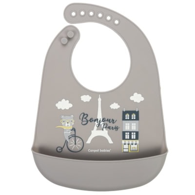 Canpol Bavoir en Silicone avec Poche "Bonjour Paris" Beige 74/027