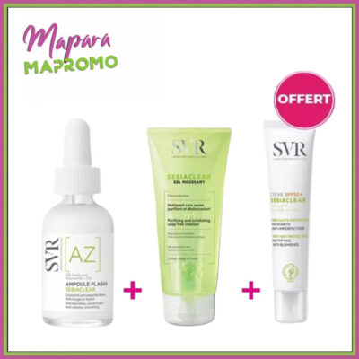 SVR Sebiaclear Ampoule Flash AZ + Gel Moussant 200ml + Crème SPF50 (Offert)