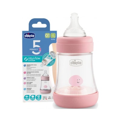 CHICCO Biberon Perfect 5 Flux Lent 0M+ 150ml Rose