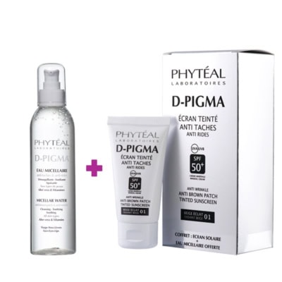 PHYTEAL Dpigma Ecran Teinté Beige Eclat SPF50 + Eau Micellaire à L'aloe Vera 250ml Offerte