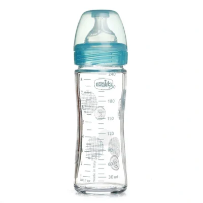 Chicco Well Being Biberon Verre Débit Lent 0 Mois+ Bleu 240ml