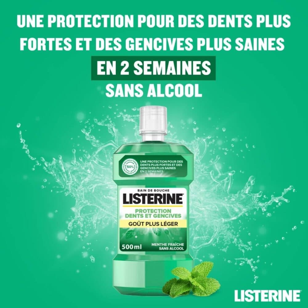 Listerine bain bouche protection dents/gencives gout leger 500 ml