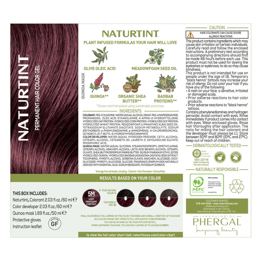 Naturtint colorant permanent en gel 5m châtain clair acajou 170ml