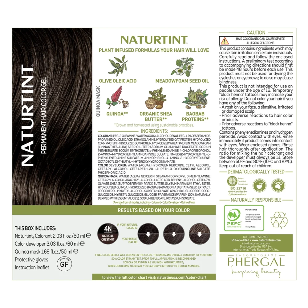 Naturtint colorant permanent en gel 4n châtain naturel 170ml