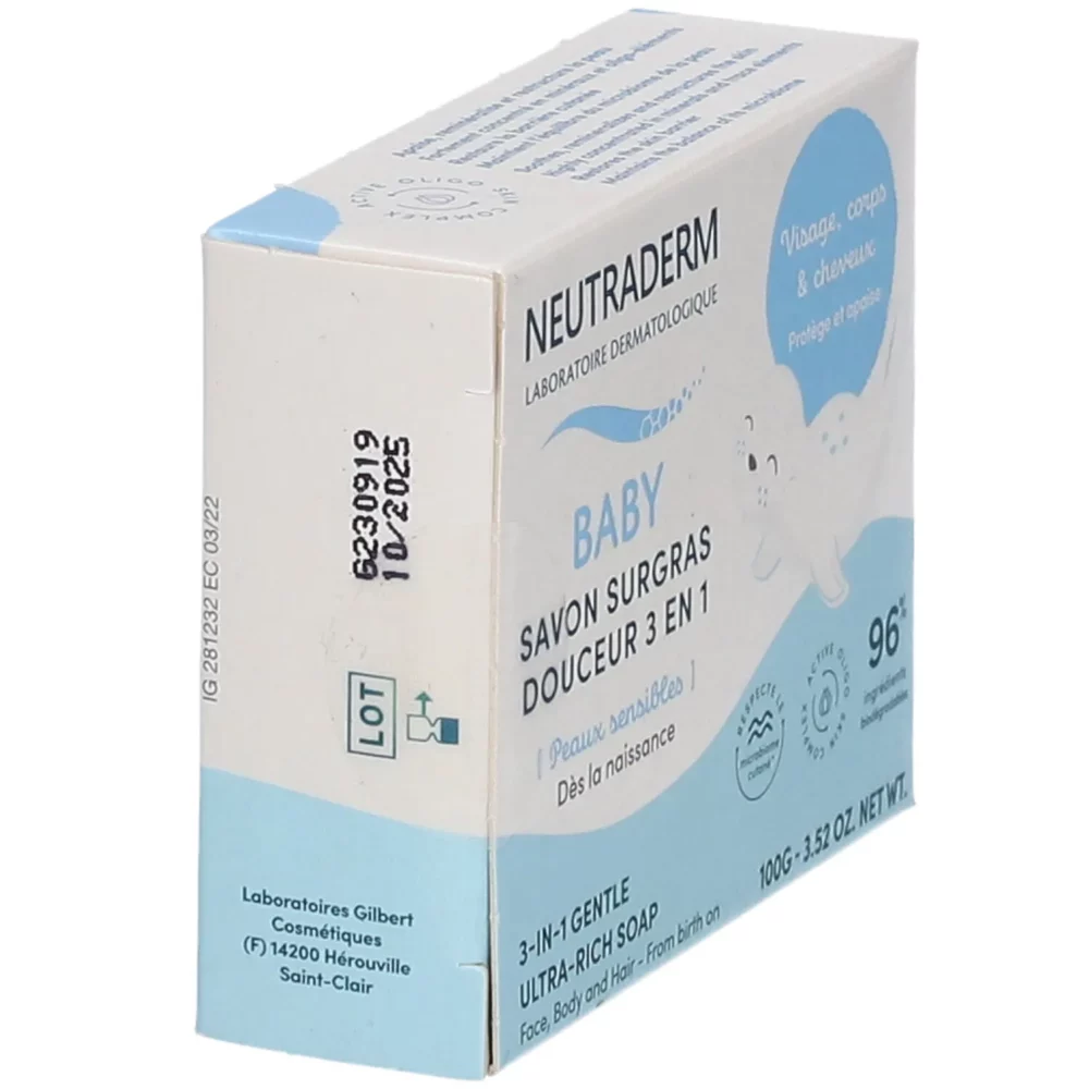 Neutraderm baby savon surgras douceur 3 en 1 100gr