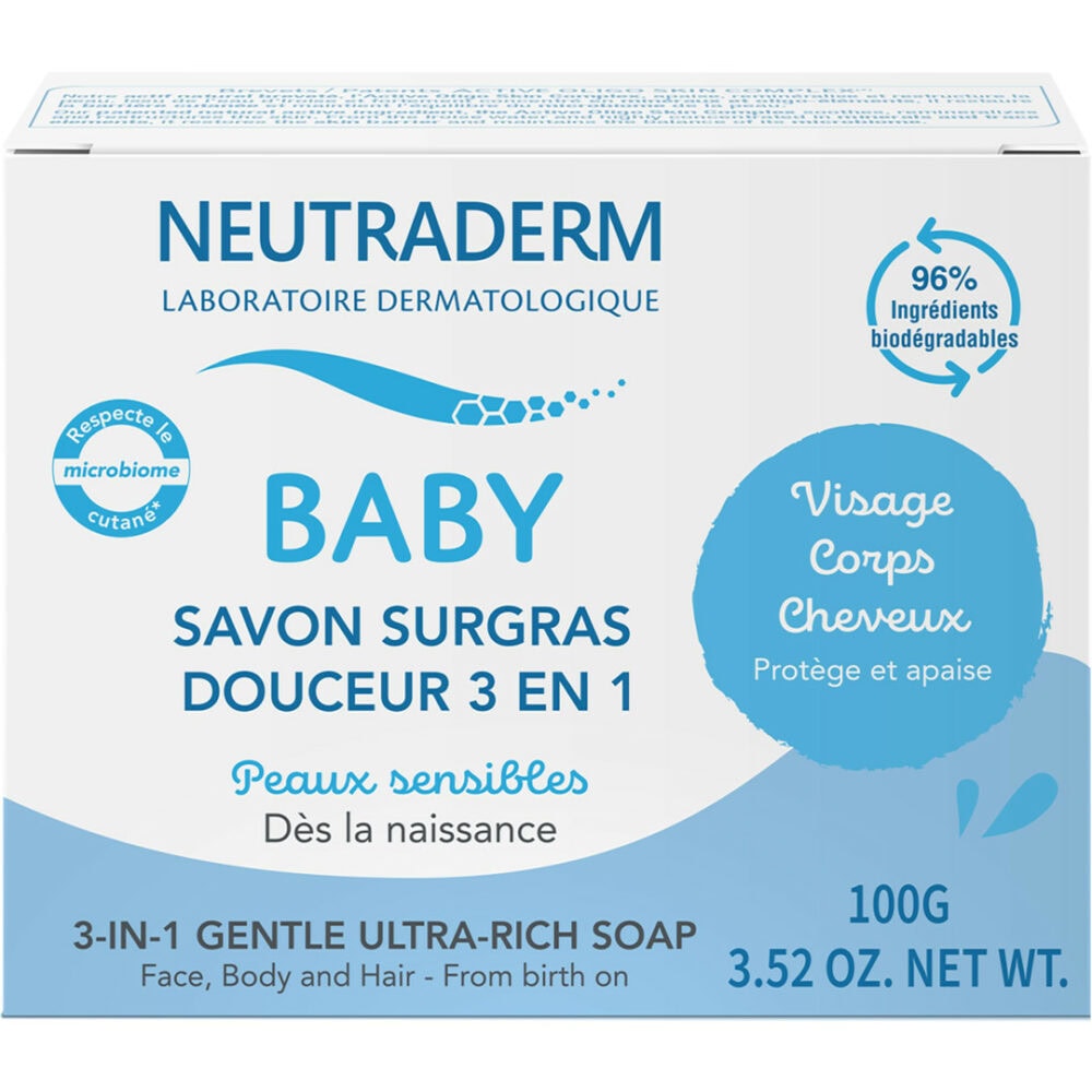 Neutraderm baby savon surgras douceur 3 en 1 100gr