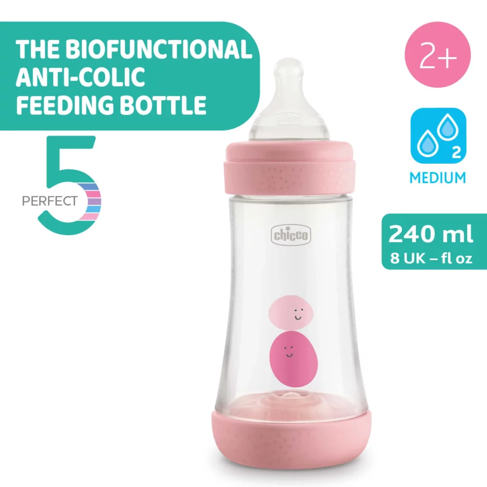 Chicco biberon perfect 5 – 2m+ 240ml rose