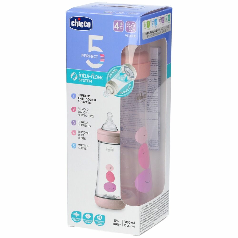 Chicco biberon perfect 5 – 2m+ rose 240ml