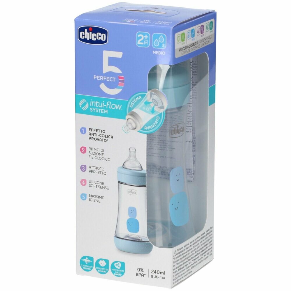 Chicco biberon perfect 5 – 2m+ 240ml bleu