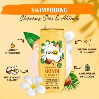 Lovea monoï et karité shampooing cheveux secs et abimes 250ml