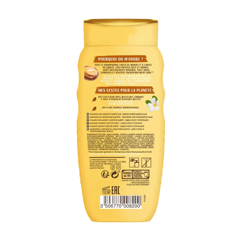 Lovea monoï et karité shampooing cheveux secs et abimes 250ml