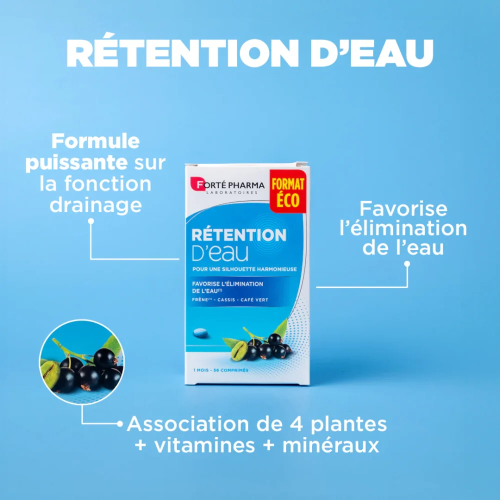 Forté pharma rétention d'eau enrichi en frêne, cassis et café vert 56 comprimés