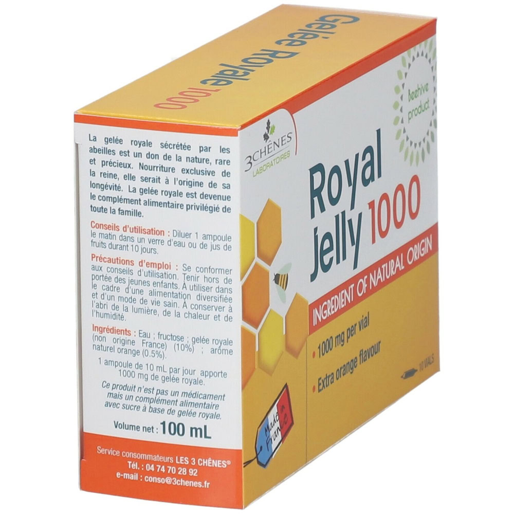 3 chênes gelee royale 1000 10 ampoules de 10ml