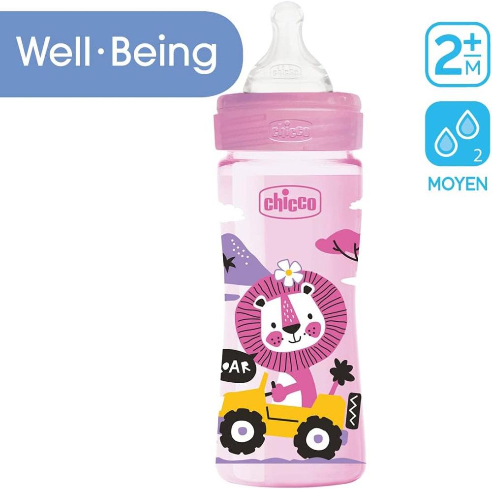 Chicco well being biberon débit moyen 2m+ rose 250ml