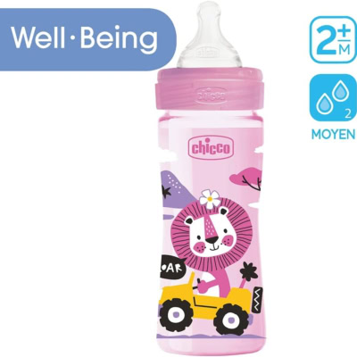 Chicco well being biberon débit moyen 2m+ rose 250ml