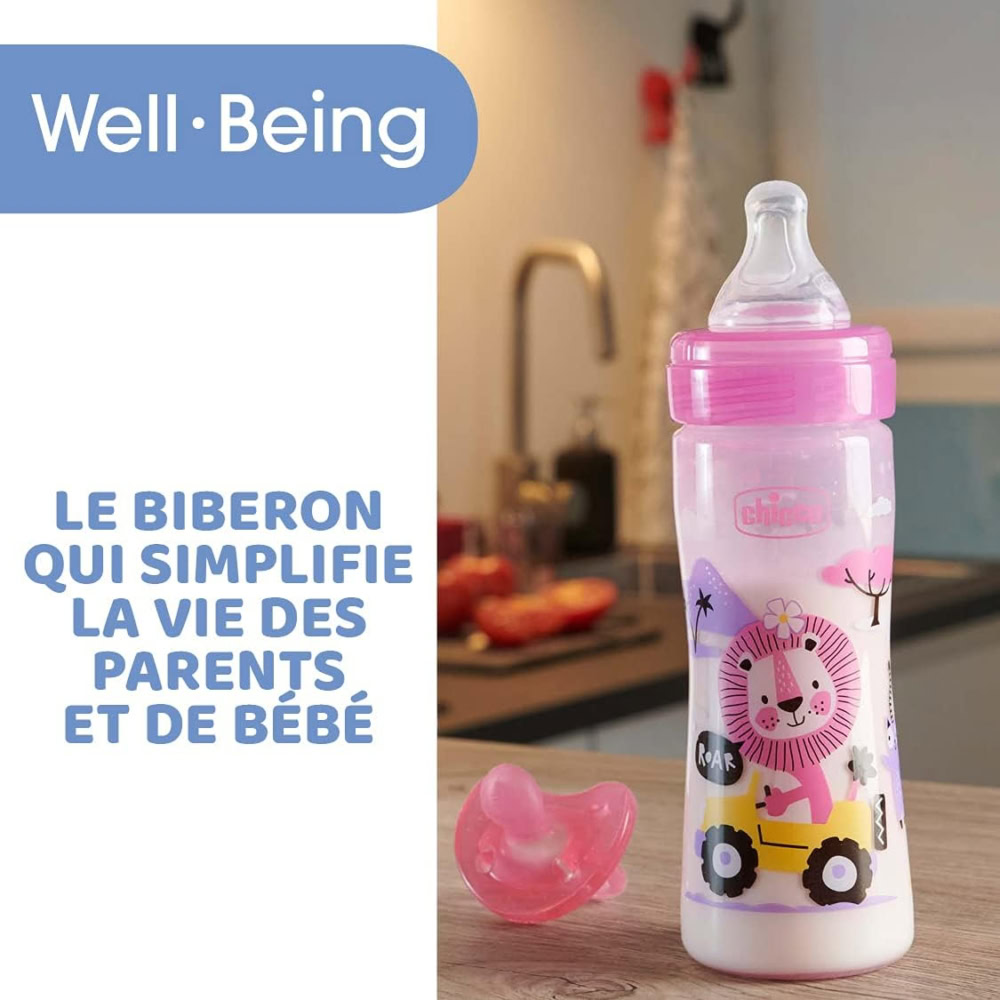 Chicco well being biberon débit moyen 2m+ rose 250ml