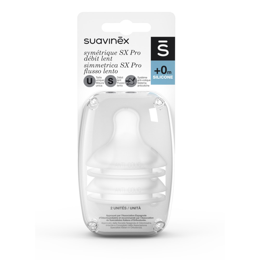 Suavinex 2 tétines symétriques sx pro débit lent 0 mois et +